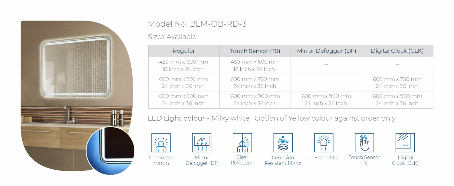 BLM-OB-RD-3 Back Lit Mirror with Outside Border